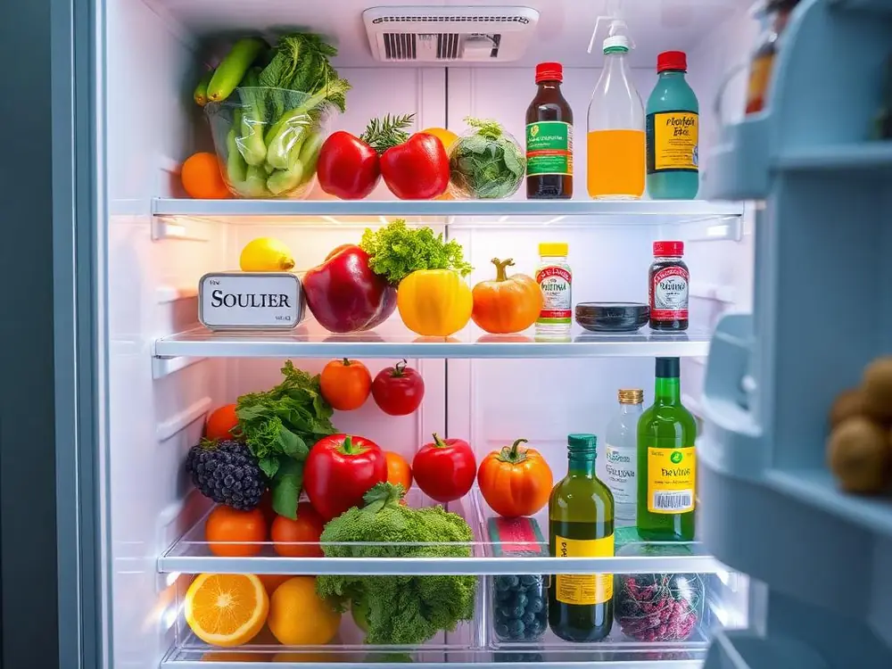 Inside of a refrigerator with shelves and cooling vents visible