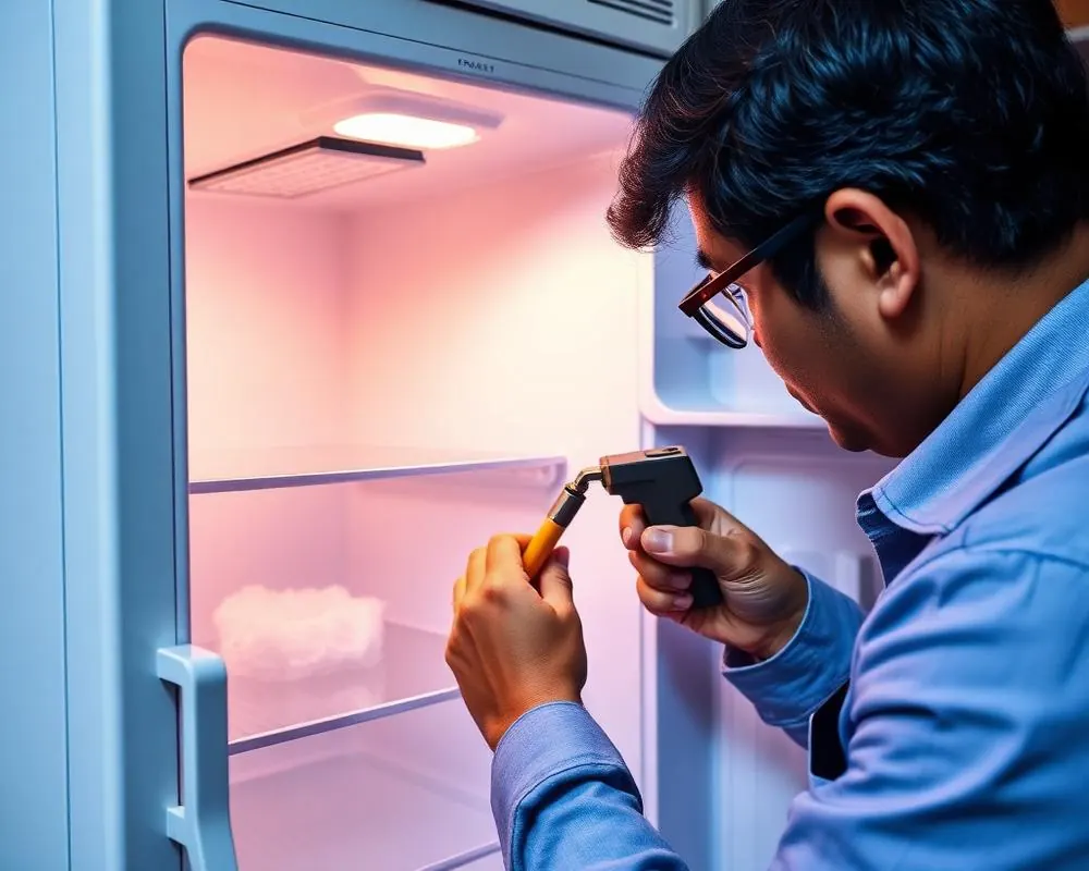 Door gasket of a Godrej direct-cool refrigerator inspected with a torch