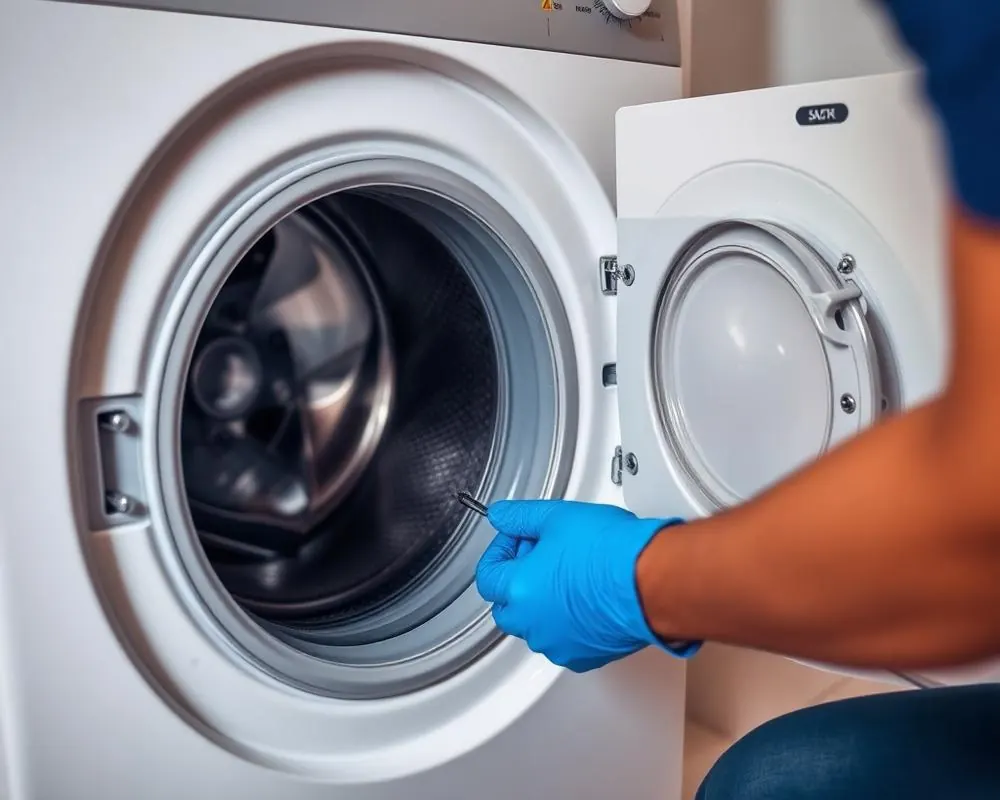 Door seal and interlock of an IFB front-load washing machine being replaced