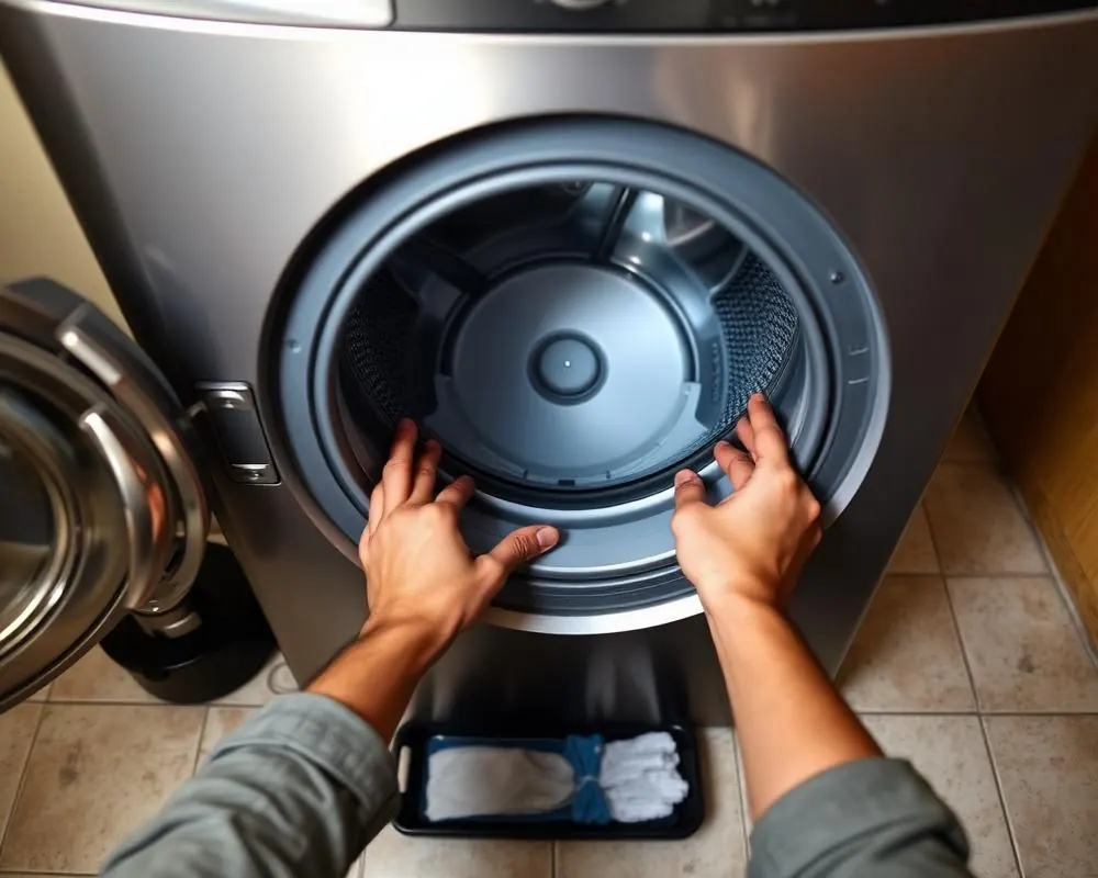 Drain filter of a Samsung front-load washing machine being cleared