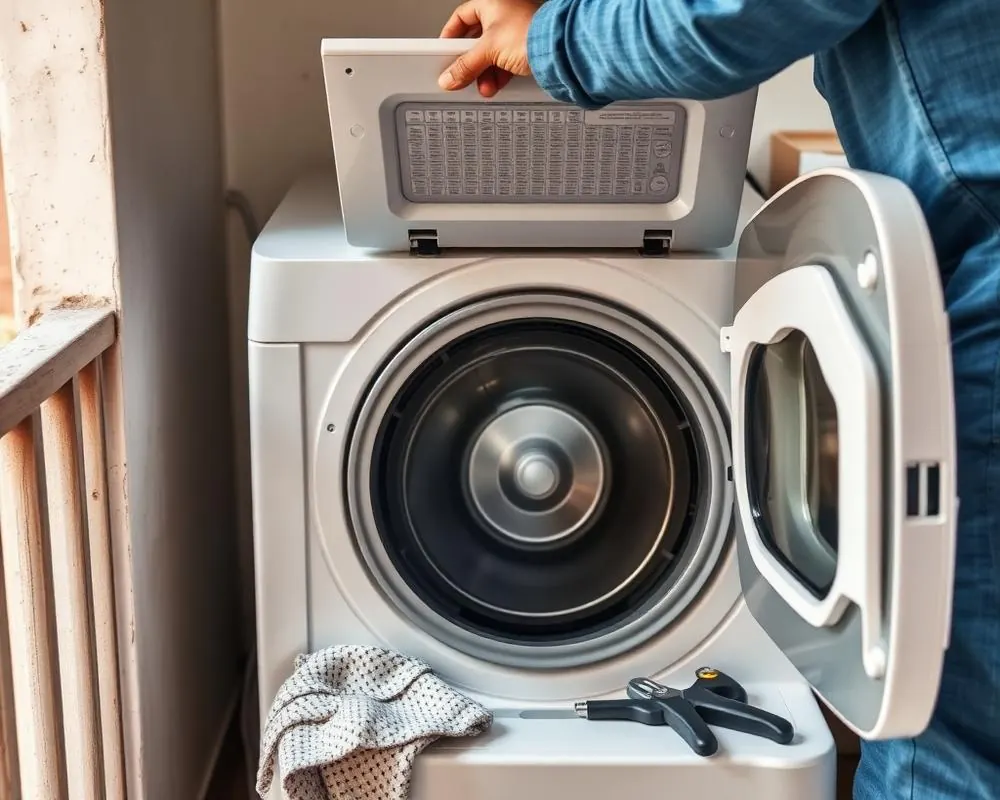 Whirlpool top-load washing machine with the lid open to inspect the pulsator